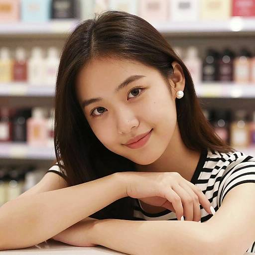 Young Woman Leaning with Relaxed Smile