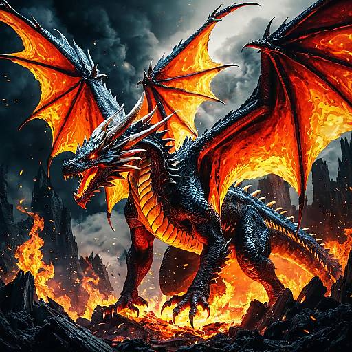 Majestic Fiery Dragon with Spread Wings