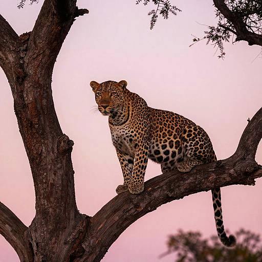 Leopard on Gnarled Tree at Dawn