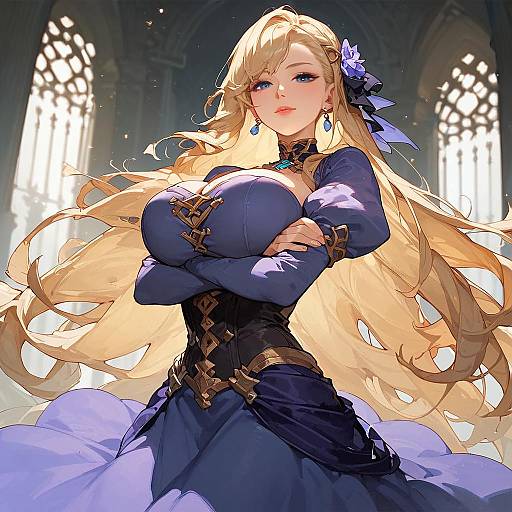 Blonde Anime Girl in Purple Dress