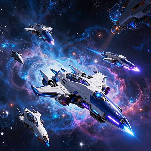Cyberpunk Anime Starships in Nebula