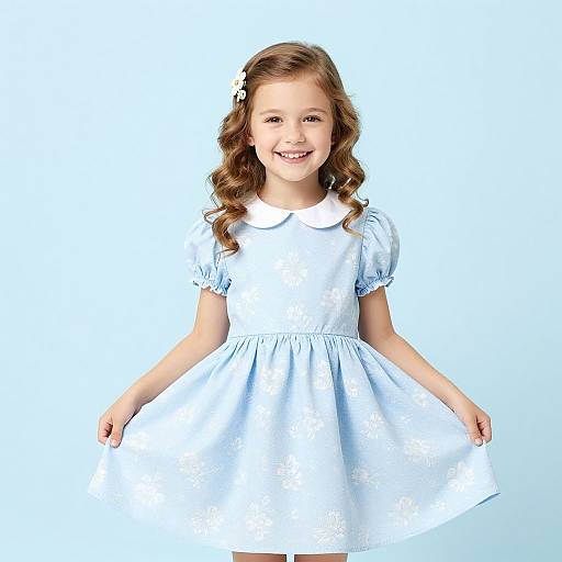 Happy Young Girl in Floral Dress