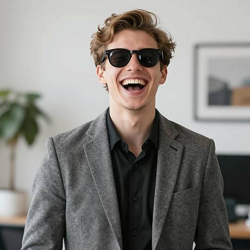 Young Man Laughing in Office Attire
