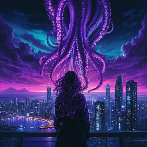 Neon Tentacles in a Sci-Fi Cityscape