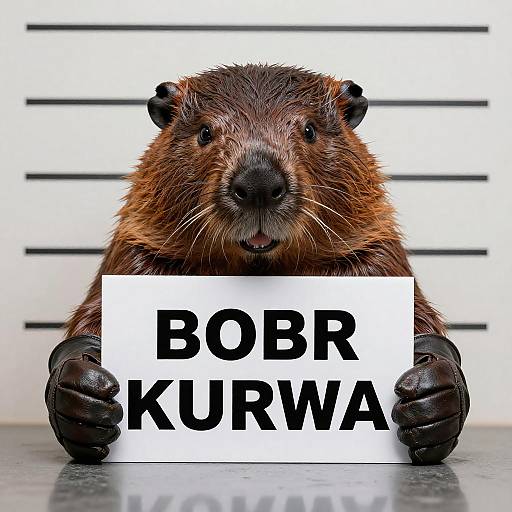 Beaver Mugshot Holding Sign