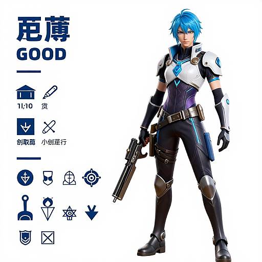 Futuristic Blue-Haired Armored Warrior