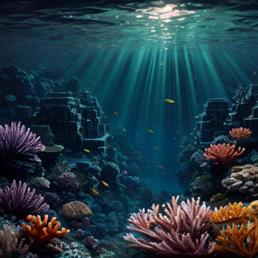 Impressionist Submerged Temple in Coral Reef