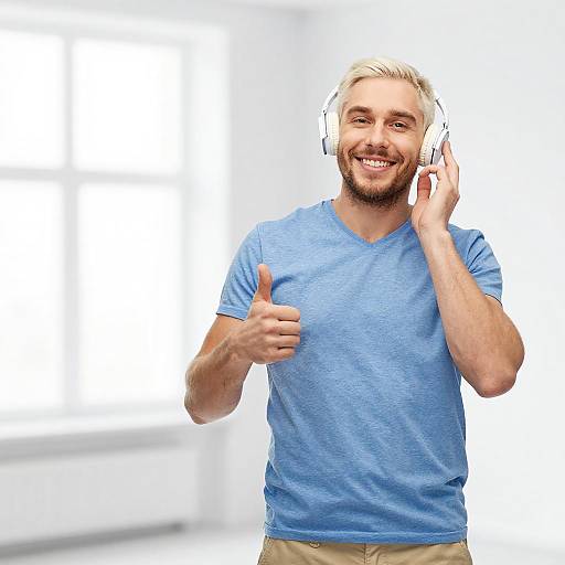 Smiling Man with Headphones on White Background