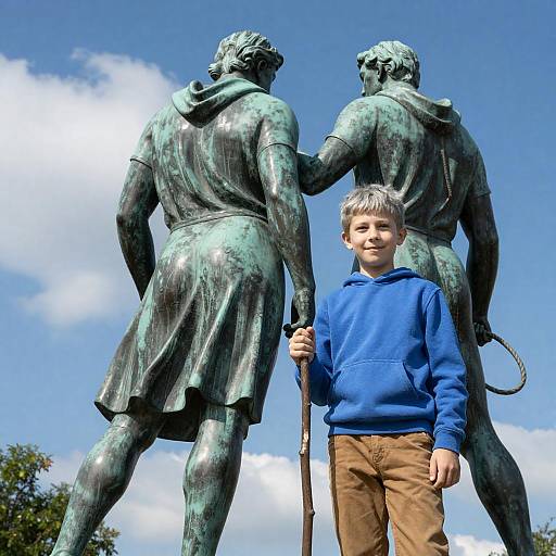Young Boy by Mystical Bronze Statue