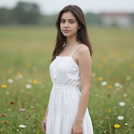 Realistic Portrait of Woman in White Dress