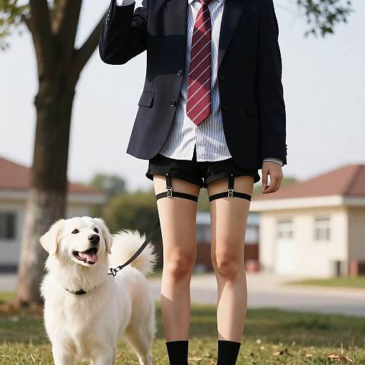Stylish Man with Dog Outdoors