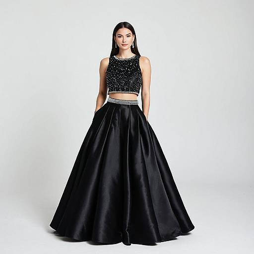 Woman in Elegant Black Ball Gown