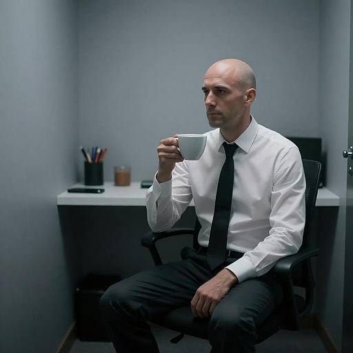 Bald Man in Stark Gray Room