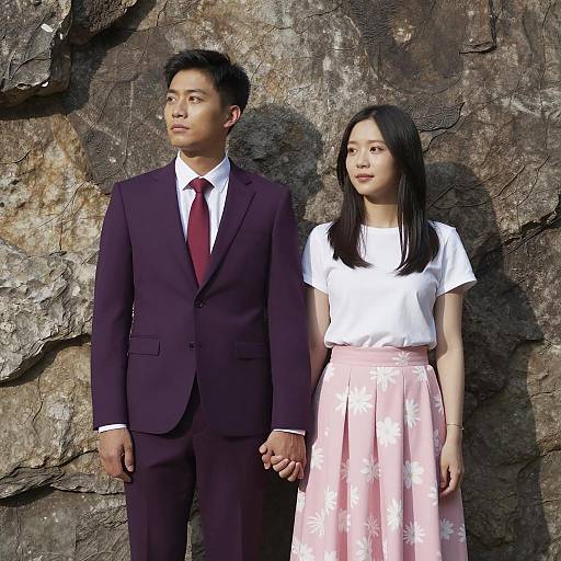 Stylish Couple Against Rocky Wall