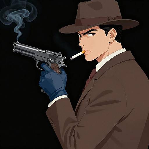 Mysterious Man in Brown Suit and Hat