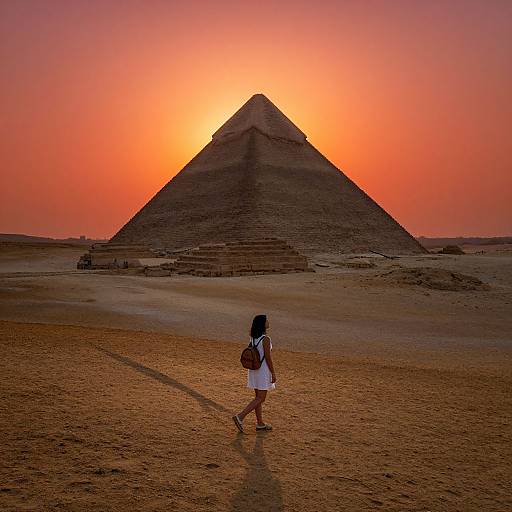 Sunset Pyramid and Woman in Desert