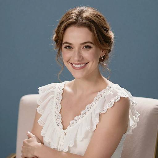 Elegant Woman in Ruffled White Dress