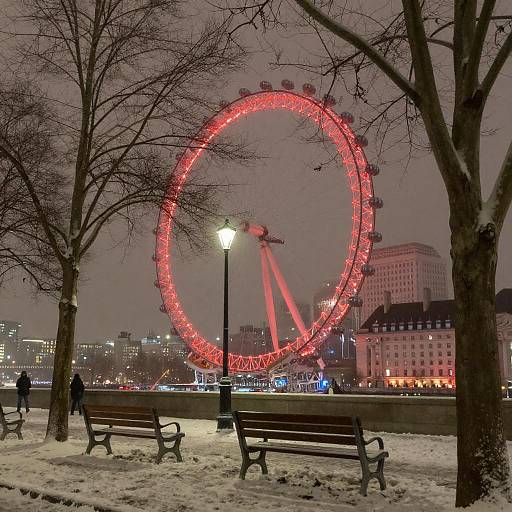 Snowy Night Scene with London Eye Glow