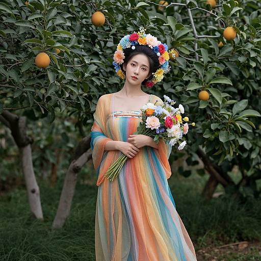 Woman in Floral Garden Robe