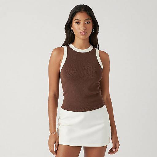 Young Woman in Brown Knit Top
