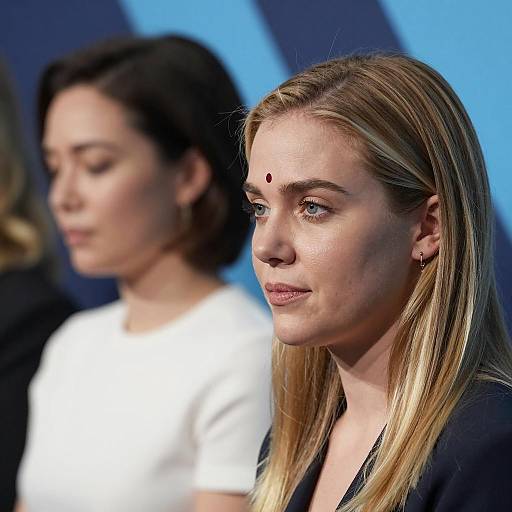 Portrait of Two Women with Blue Geometric Background