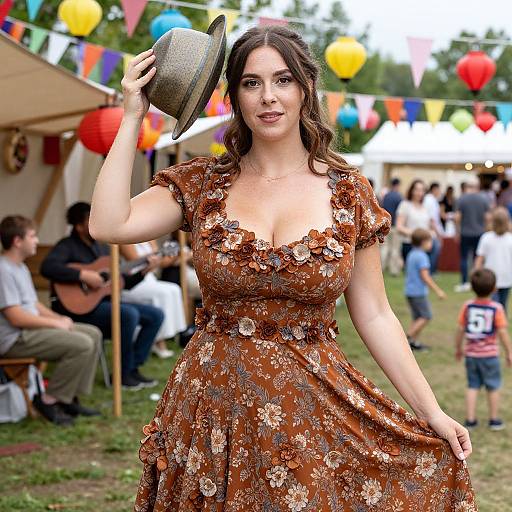 Vibrant Outdoor Festival with Floral Dress