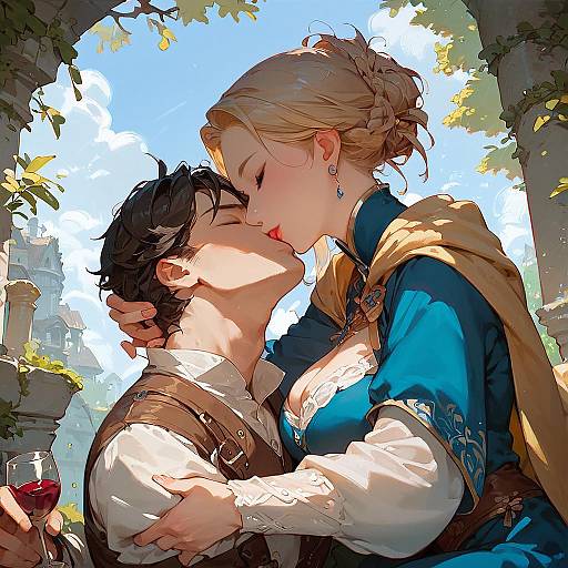 Medieval Anime Couple Outdoors Wine