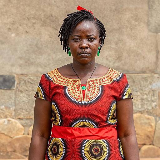 African Woman in Traditional Red and Gold Attire