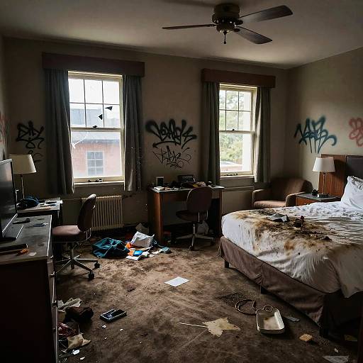 Abandoned Hotel Room Decay Scene