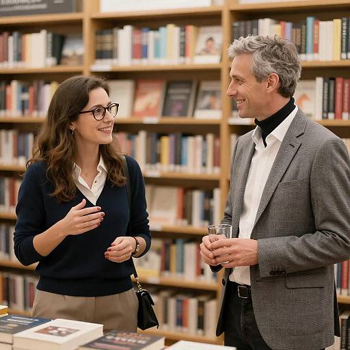 Cozy Bookstore Encounter with Smiles