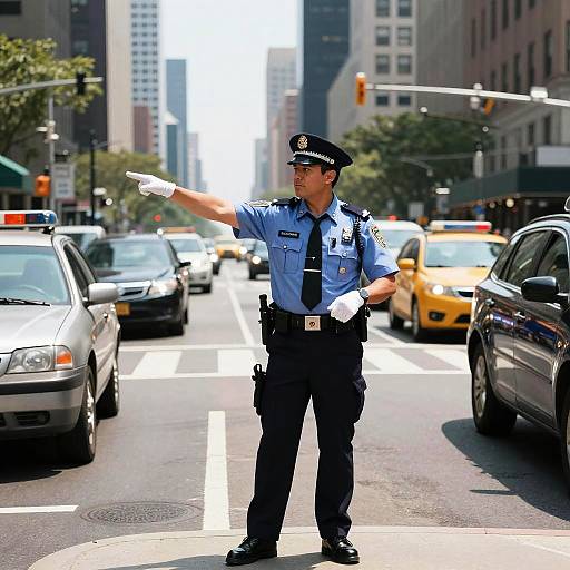 Authoritative Police Officer Directing Traffic