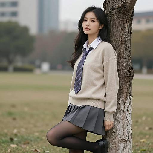 Elegant Asian Woman by the Tree