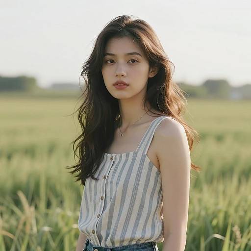 Natural Portrait in Sunlit Green Field