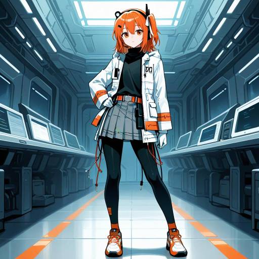 Ethereal Android Girl on Starship Deck