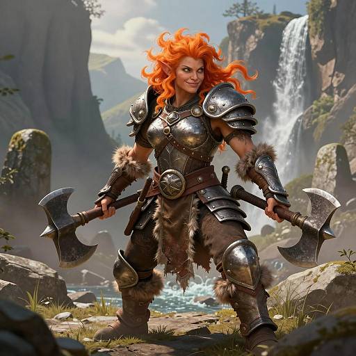 Dynamic Female Dwarf Barbarian Warrior Art