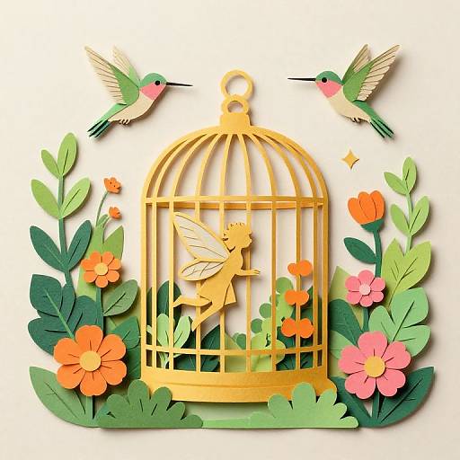 Fairy in Golden Birdcage Art