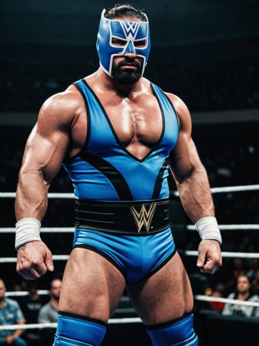 WWE Wrestler in Blue Mask and Costume