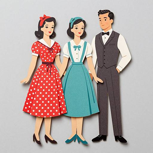 Vintage 1940s Paper Dolls Trio
