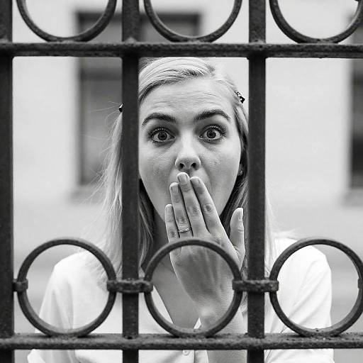 Surprised Blonde Woman Behind Fence