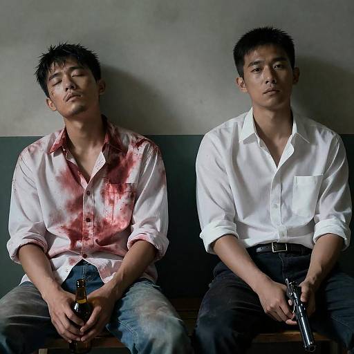 Tense Scene of Two Men in Darkness