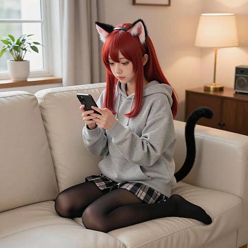 Cozy Anime Girl with Red Hair