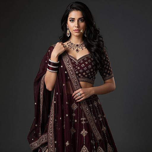 Elegant Dark Maroon Bridal Lehenga