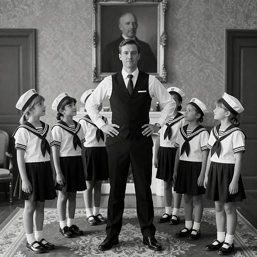 Man in Vest with Children in Sailor Uniforms