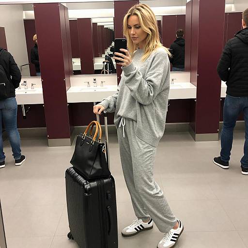 Casual Airport Selfie of a Blonde Woman