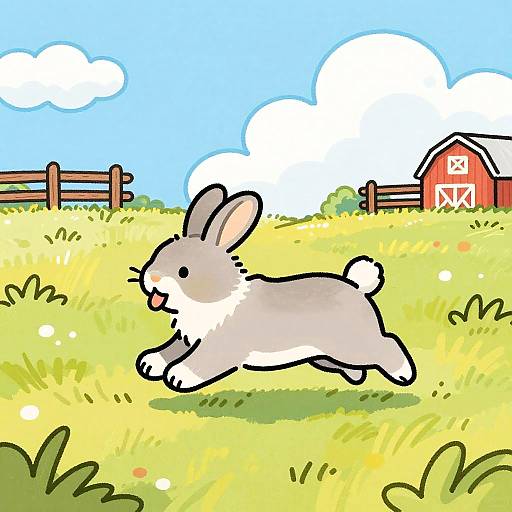 Colorful Cartoon Rabbit in Field