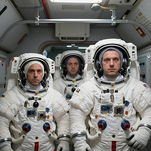 Three Male Astronauts Inside Spaceship Cockpit