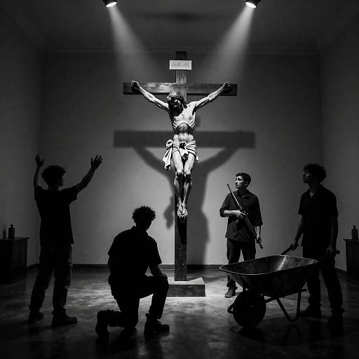 Dramatic Black-and-White Crucifixion Scene