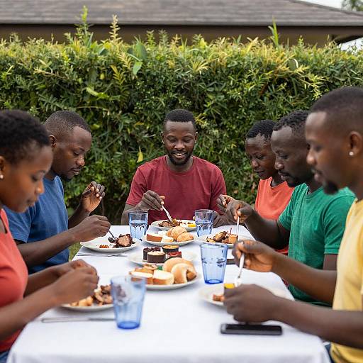 Vibrant Gathering: Friends Enjoying a Meal