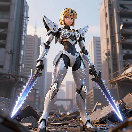 Mecha Android 18 in Urban Ruins