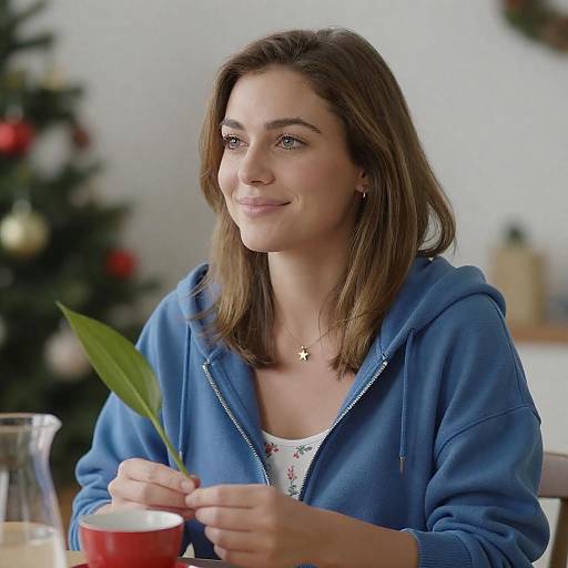 Joyful Woman Surrounded by Christmas Cheer